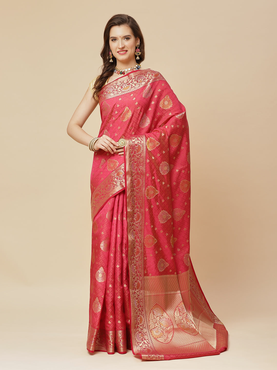 Zari Border Booti Art Handloom Woven Saree