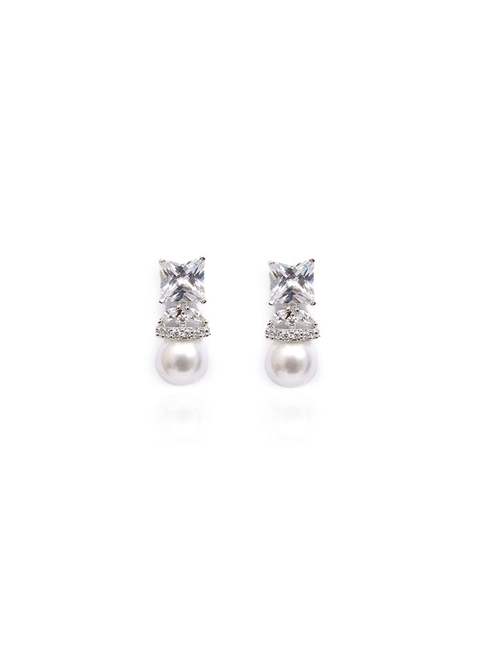Silver AD &amp; Pearl Stud Earrings