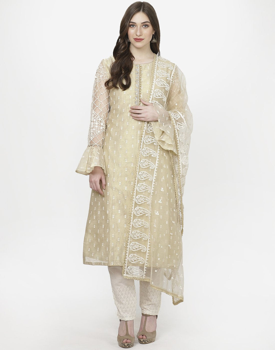 MBZ Meena Bazaar-Beige Cotton Tissue Salwar Kameez