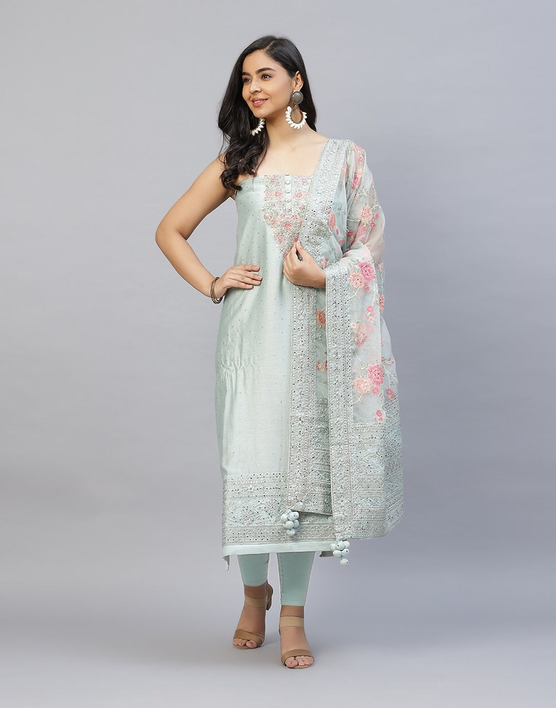 Embroidered Organza Kora Suit Piece