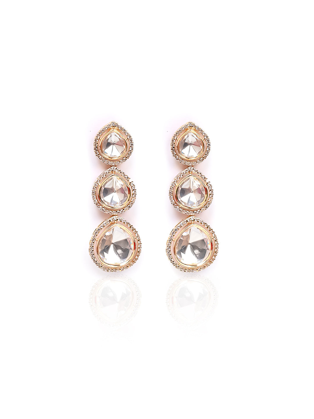 Golden &amp; White Kundan Drop Earrings