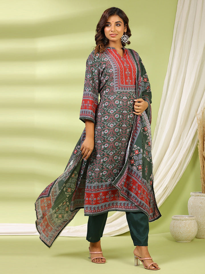 Printed Muslin Kurta With Pants &amp; Dupatta