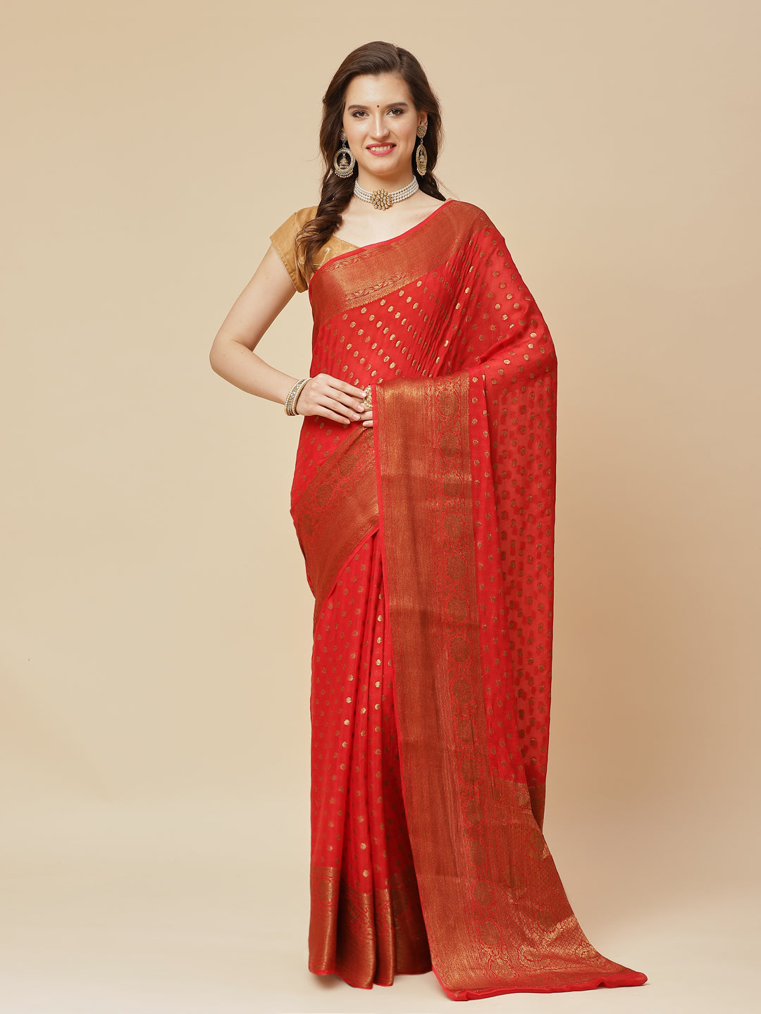 Antique Booti Chiffon Plain Saree