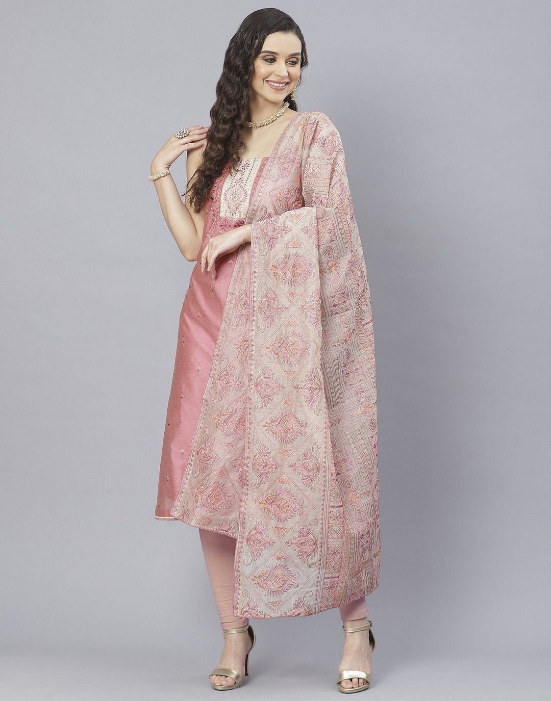 Chanderi Embroidered Suit Set
