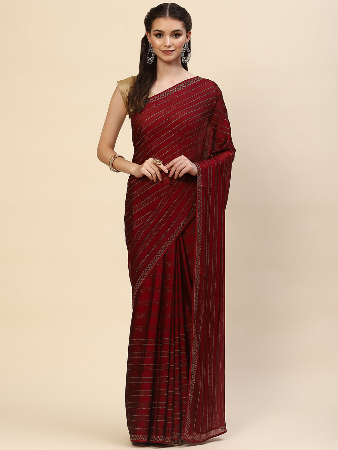 Stone Work Georgette Plain Saree