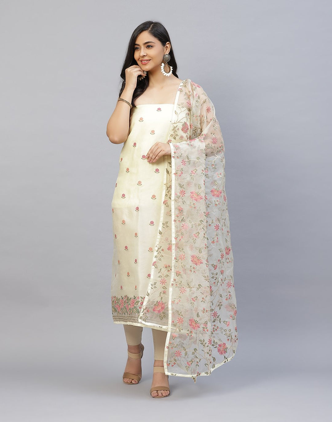 Embroidered Organza Kora Suit Piece