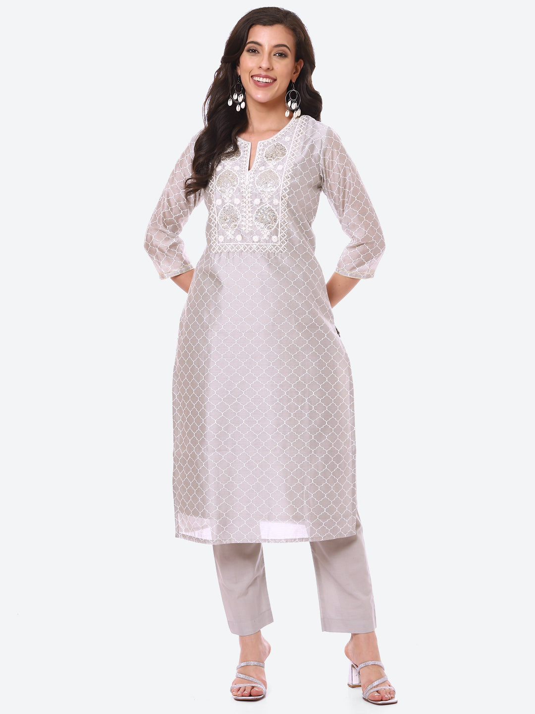 Sequence Work Printed Chanderi Kurta With Pant