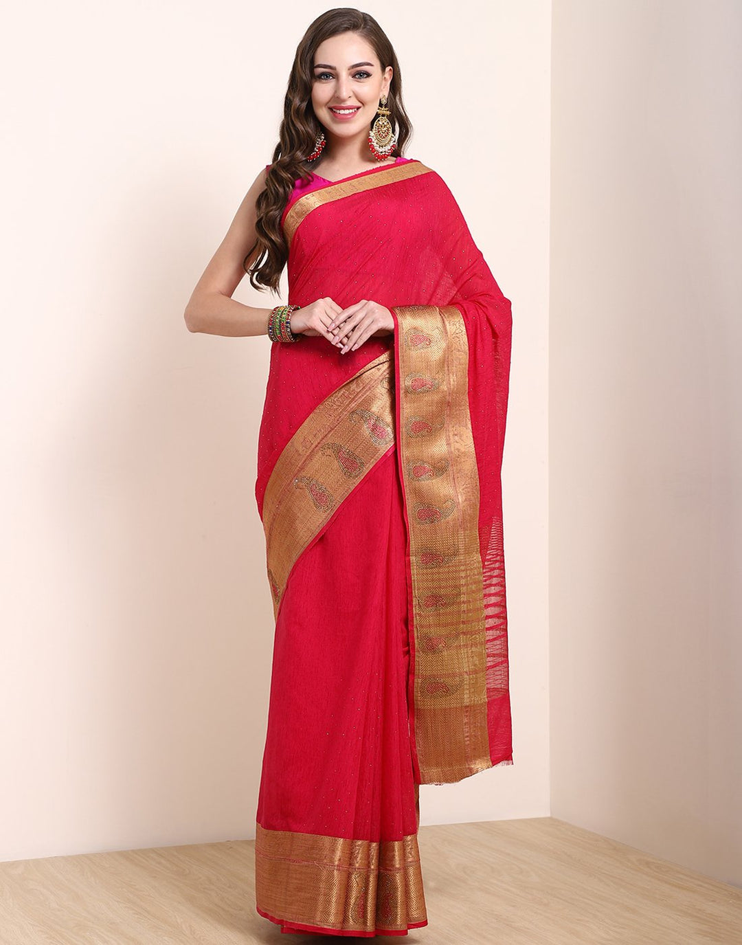 MBZ Meena Bazaar-Magenta Art Handloom Saree