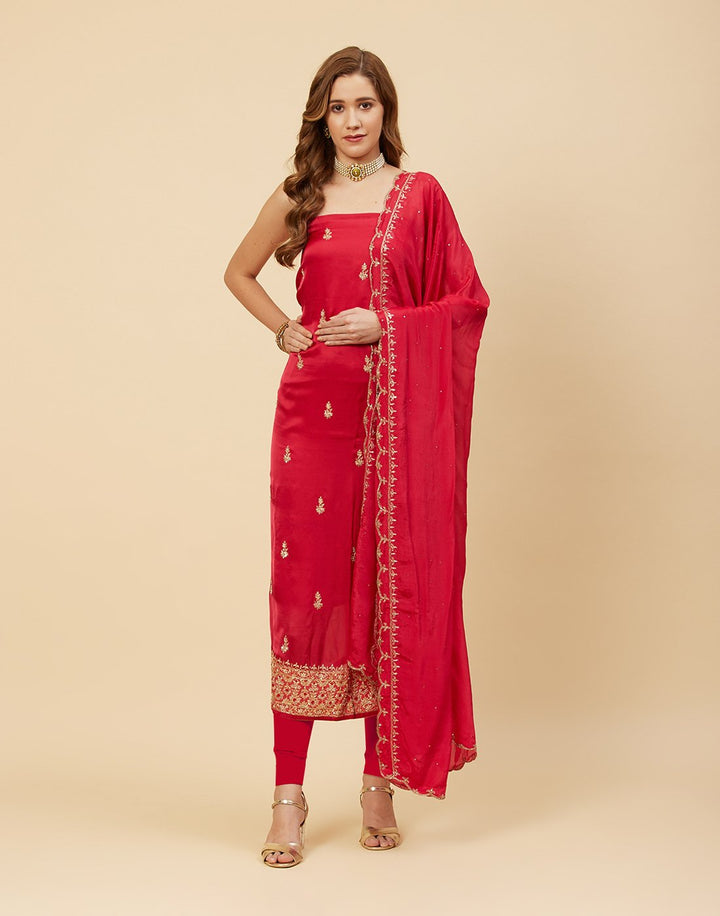 Embroidered Organza Suit Piece With Chinone Embroidered Dupatta