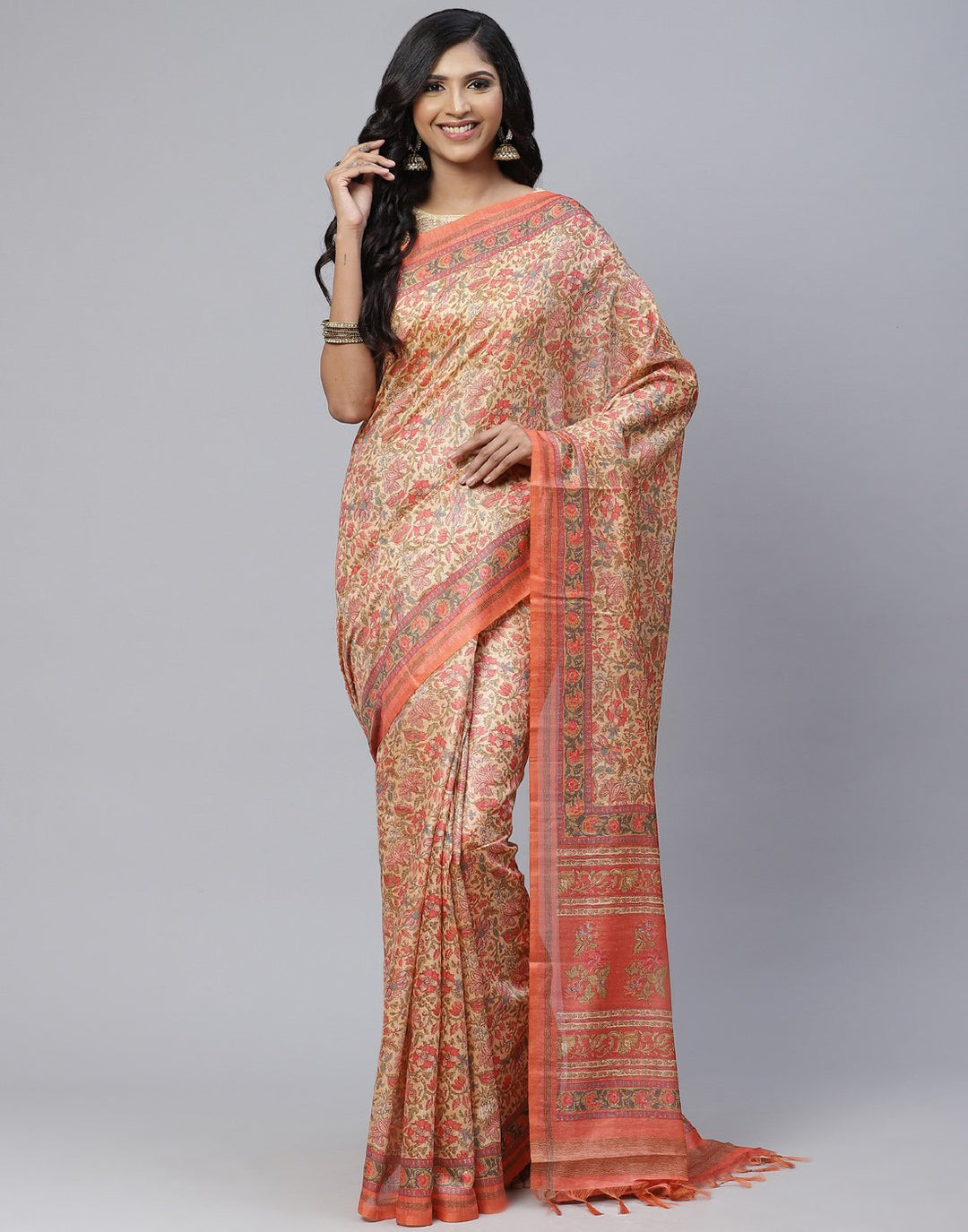Printed Cotton Linen Saree