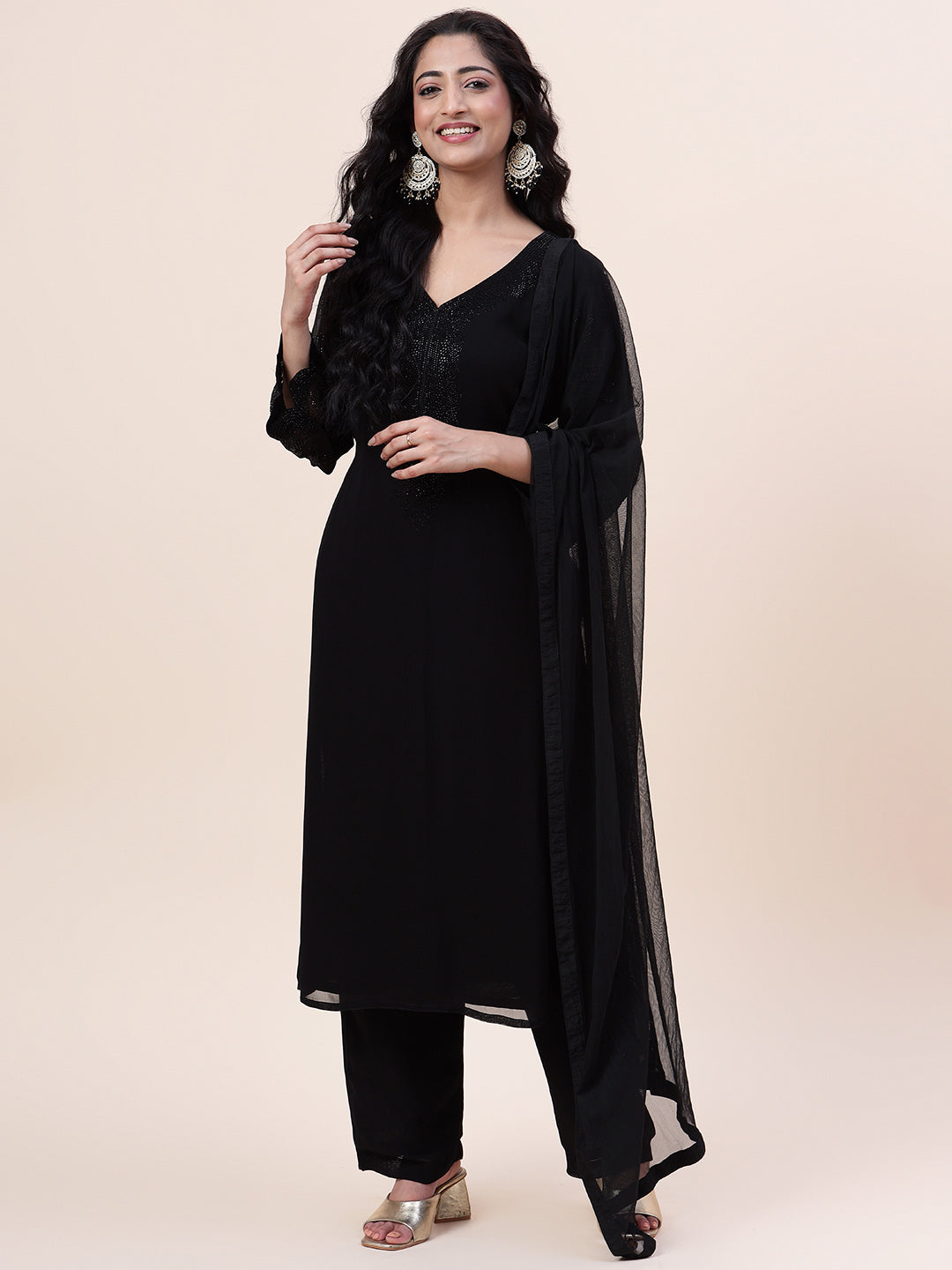 Swarovski Georgette Kurta With Sharara &amp; Dupatta