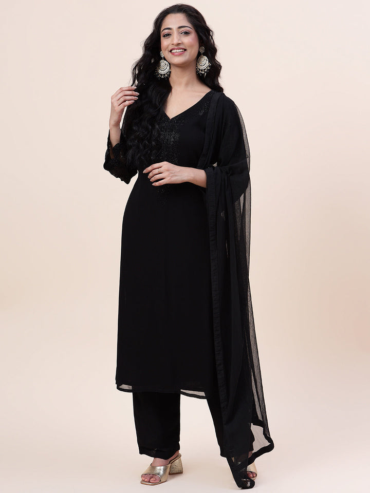 Swarovski Georgette Kurta With Sharara &amp; Dupatta