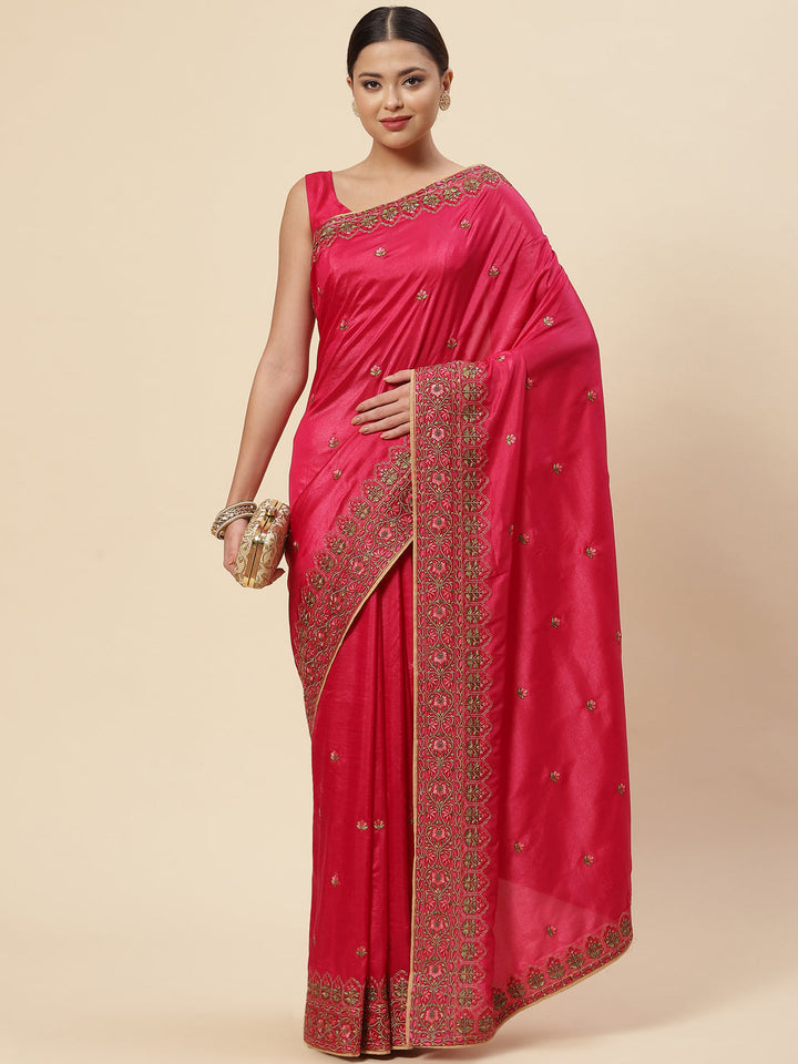 Resham Booti Embroidered Crepe Saree