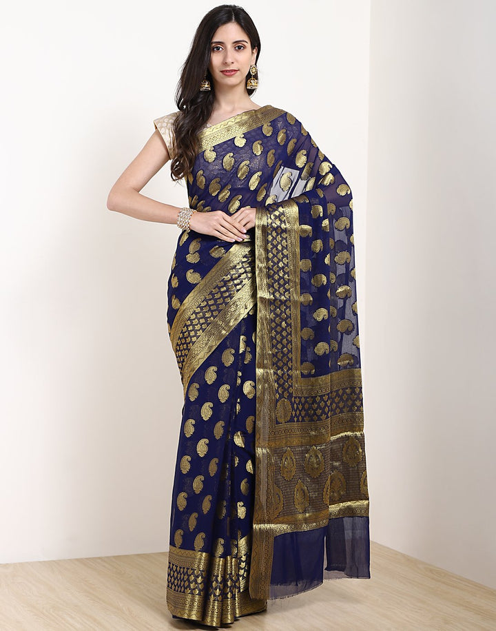 MBZ Meena Bazaar-Art Chiffon Saree with Border Booti