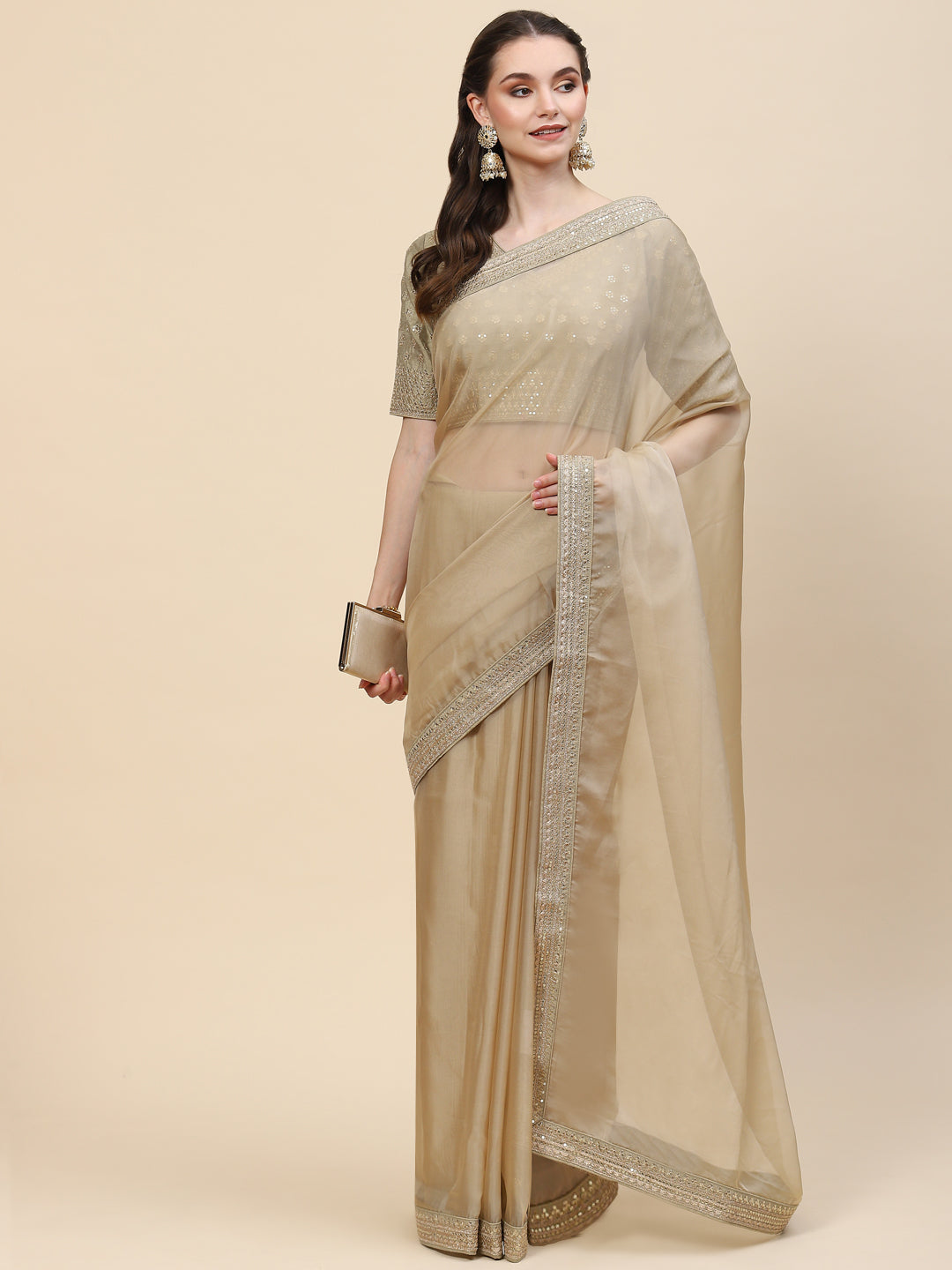 Sequin Embroidered Organza Saree
