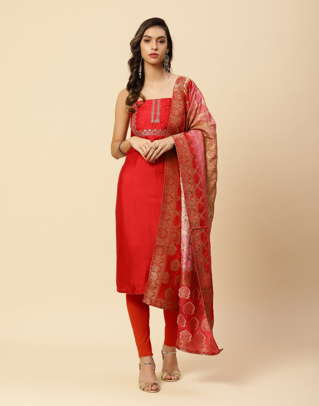 Embroidered Art Handloom Suit Piece With Banarasi Dupatta