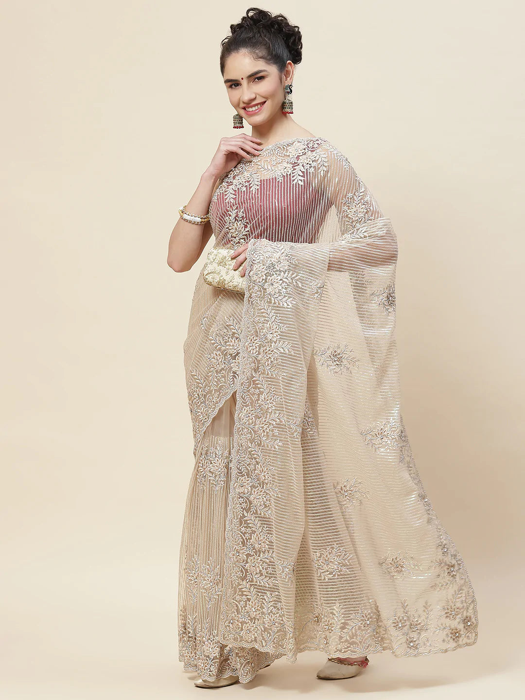 Swarovski Jaal Embroidered Net Saree