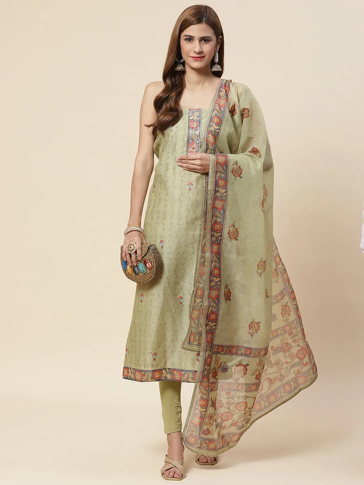 Printed Chanderi Unstitched Suit Piece With Dupatta