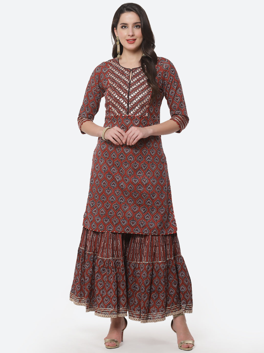 Printed Gota Patti Cotton Kurti With Sharara