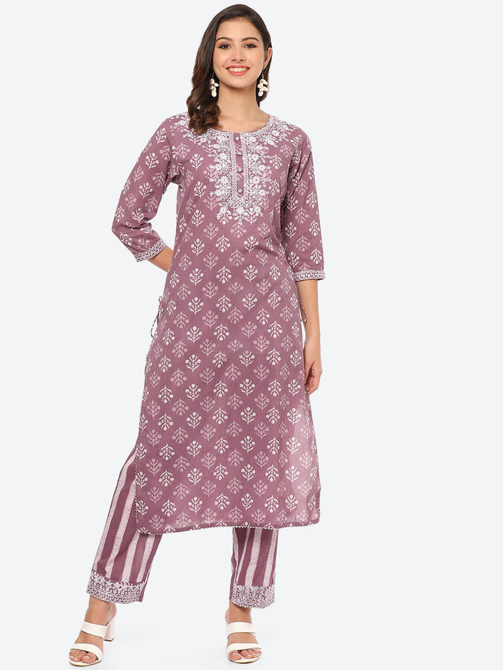 Sequin Work Printed Cotton Kurta With Pant