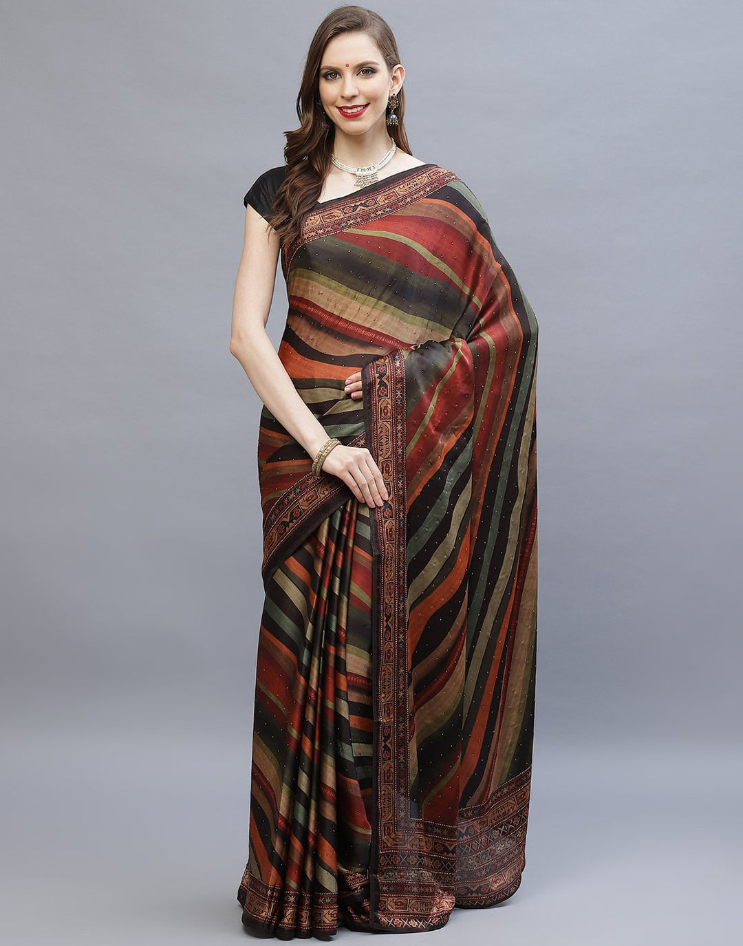 Multi-Colored Printed Satin Saree