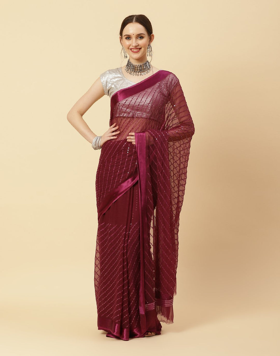 Sequence Embroidered Art Chiffon Saree