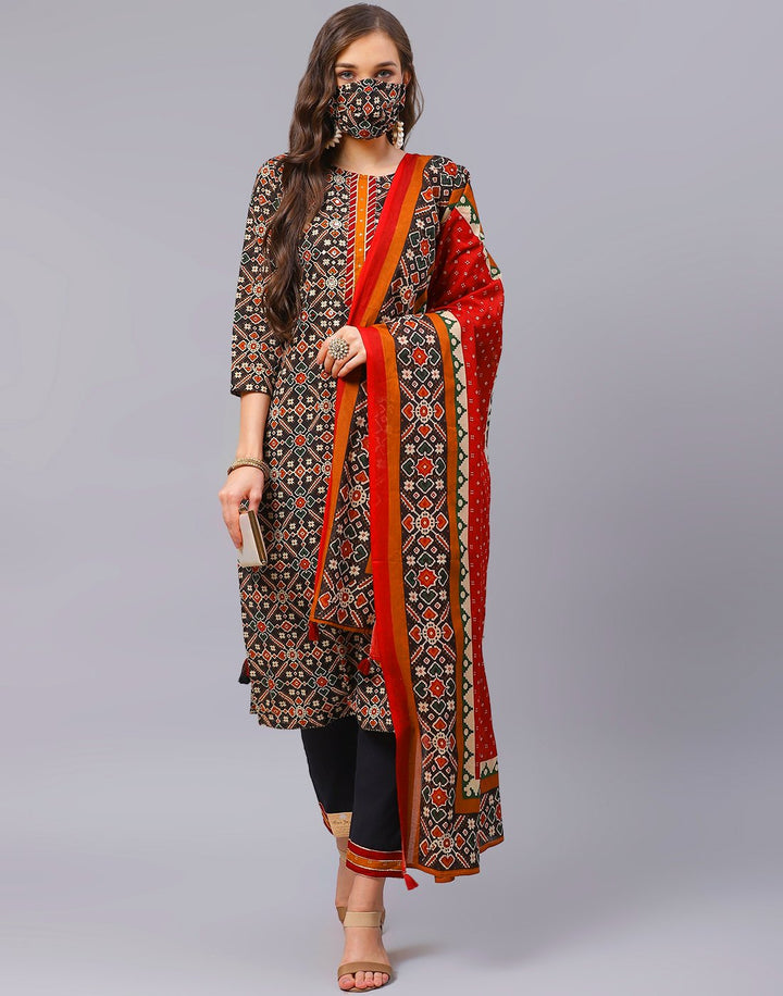 Black Maroon Straight Printed Salwar Kameez Stitched Suit