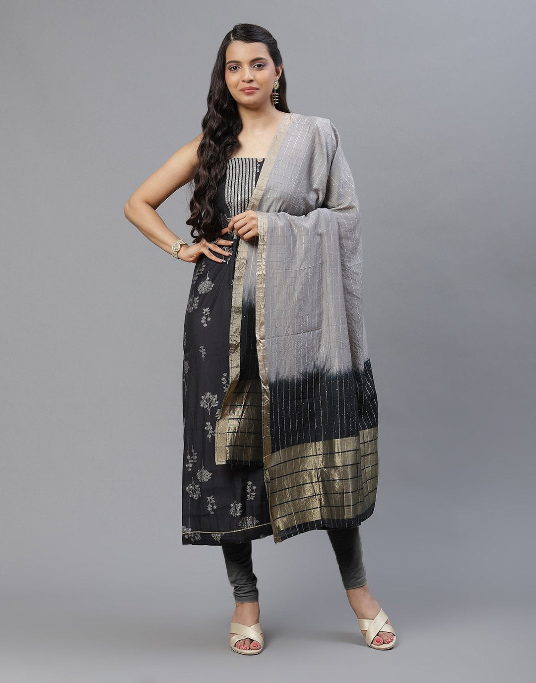Chanderi Printed Embroidered Suit piece