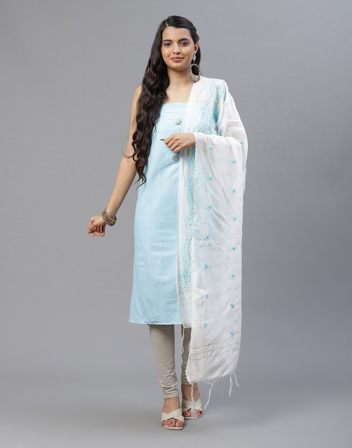 Printed Cotton Suit Piece With Embroidered Chanderi Dupatta