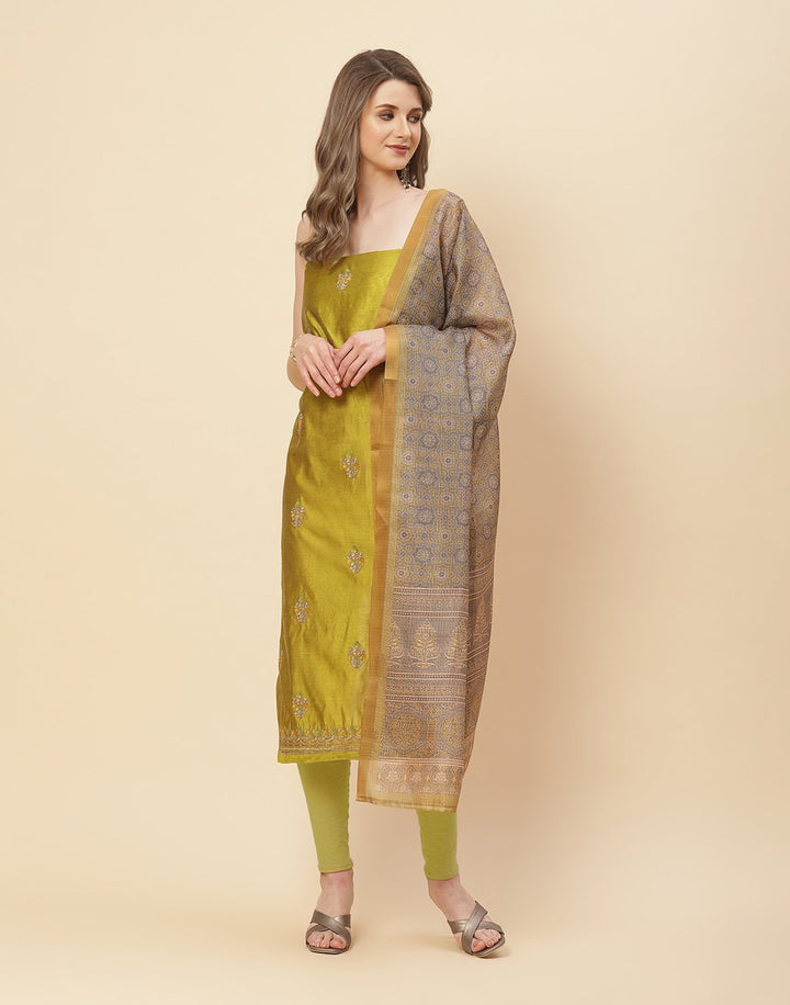 Embroidered Chanderi Suit Piece With Kota Printed Chanderi Dupatta