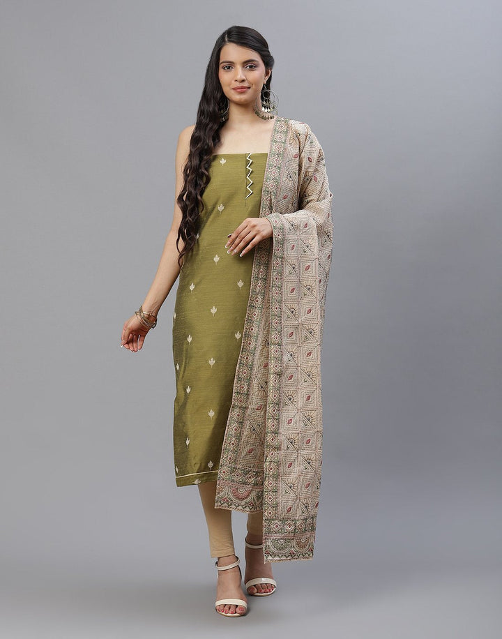 Embroidered Chanderi Suit Piece With Dupatta