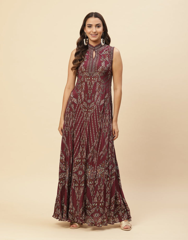 Floral Digital Printed Crepe Gown