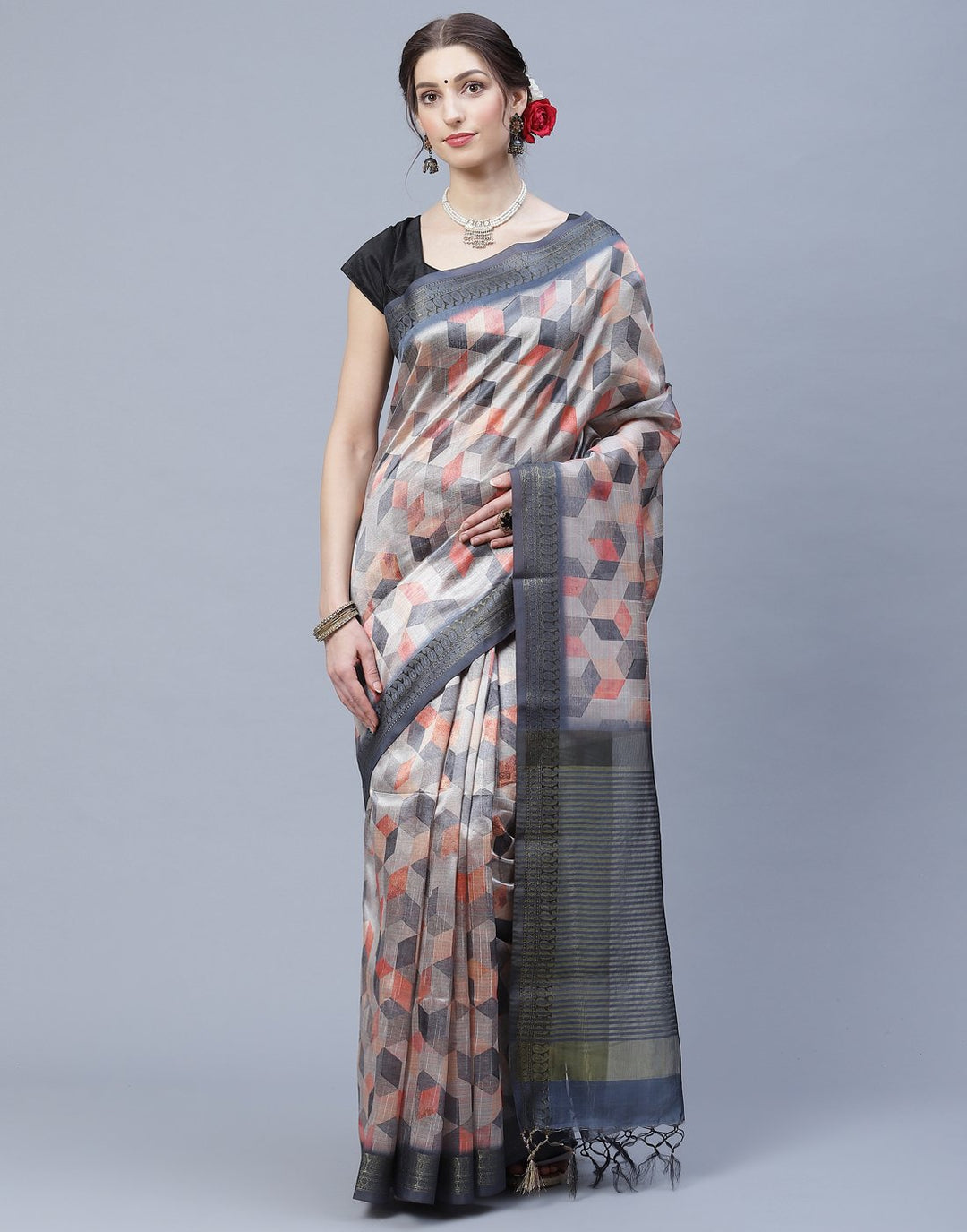 Beautiful  Multi Colored  Printed Cotton Chanderi Saree