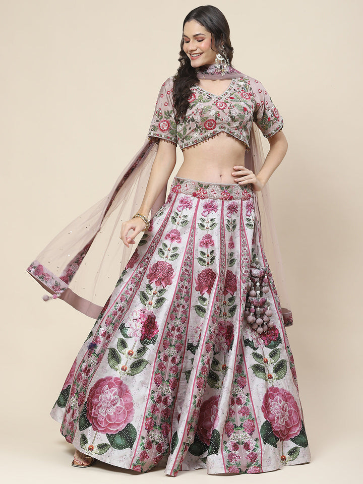 Floral Printed Handloom Choli With Lehenga &amp; Dupatta