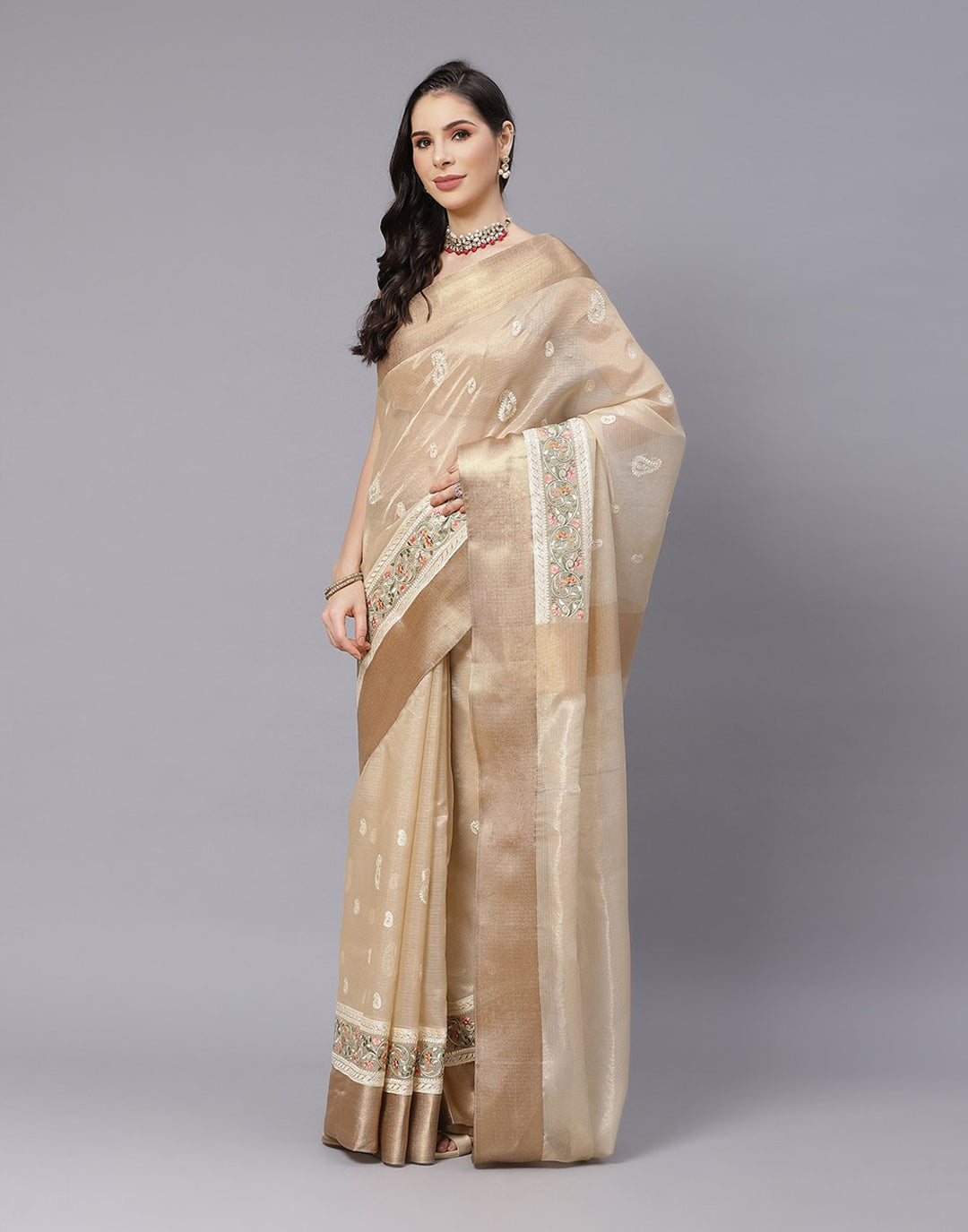 Cotton Tissue Embroidery Saree