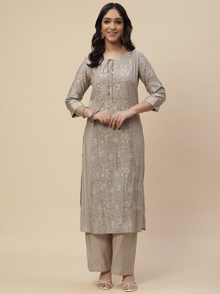 Printed Crepe Kurta With Palazzo