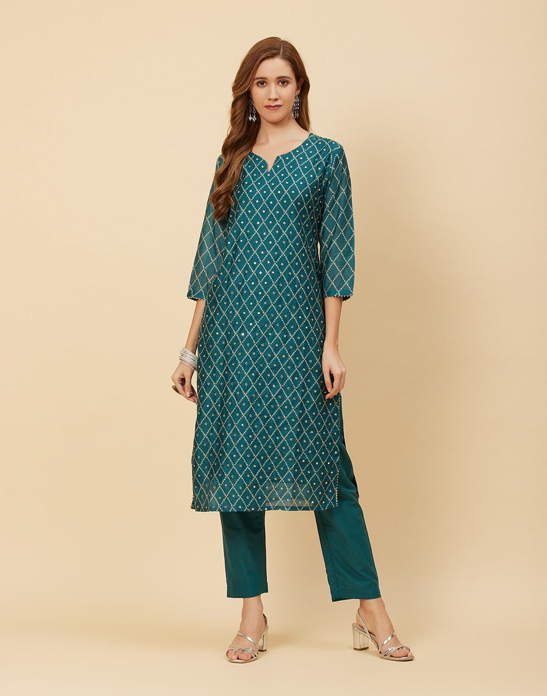 Embroidered Chanderi Kurti With Pant