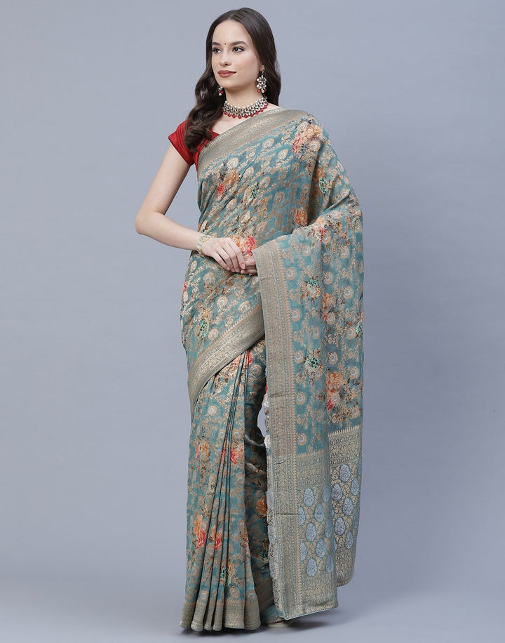 Beautiful Zari Jaal Printed Banarasi Khaddi