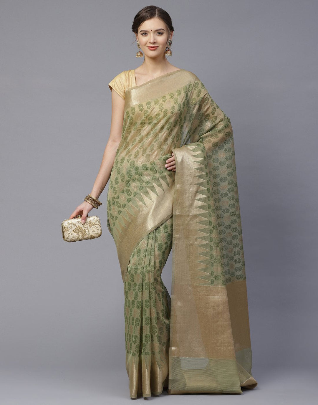 Cotton Printed Super Net Saree with Temple Border