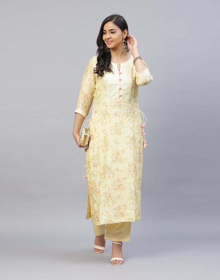 Cotton Chanderi Printed Kurti Pant Set