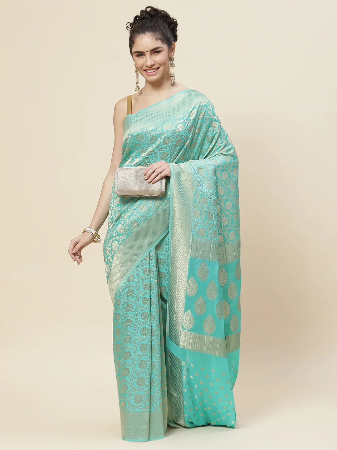 Zari Jaal Crepe Plain Saree