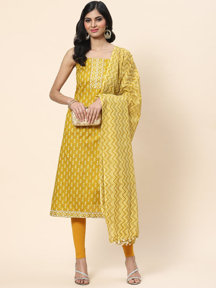 Printed Cotton Unstitched Suit Piece With Dupatta