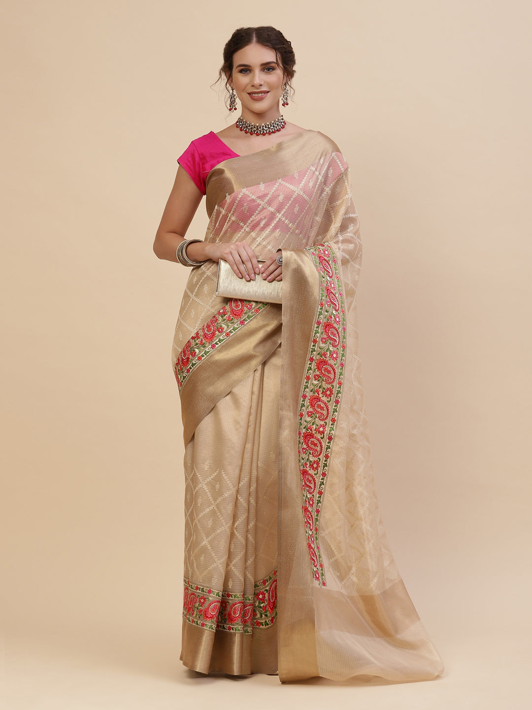 Resham Jaal Cotton Embroidered Saree