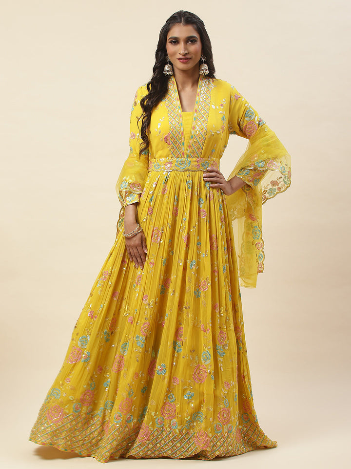 All Over Sequence Georgette Anarkali Kurta With Churidar &amp; Dupatta