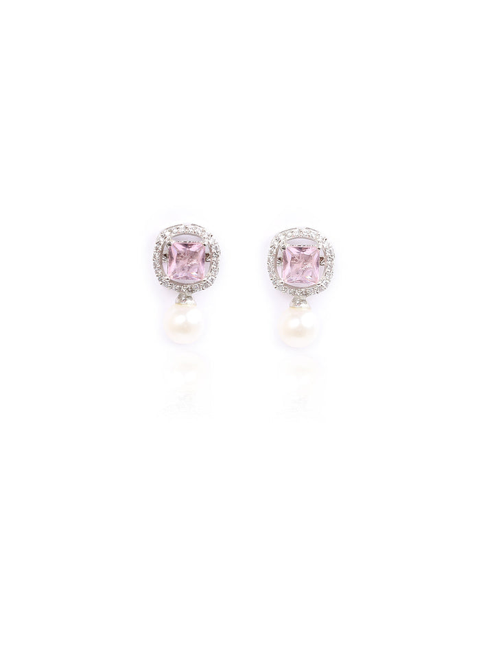 Silver AD &amp; Pearl Stud Earrings