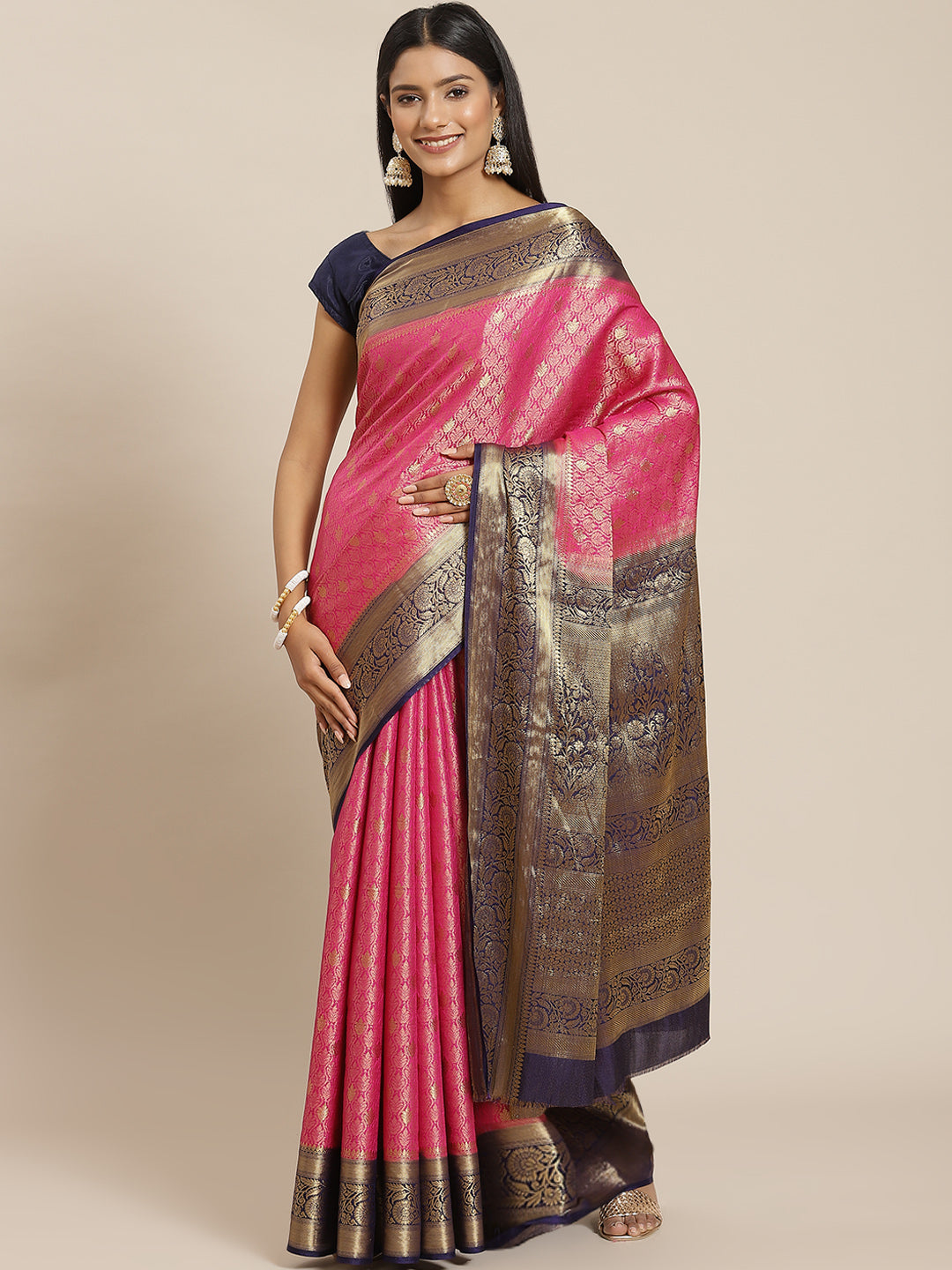 Brocade Zari Booti Art Handloom Woven Saree