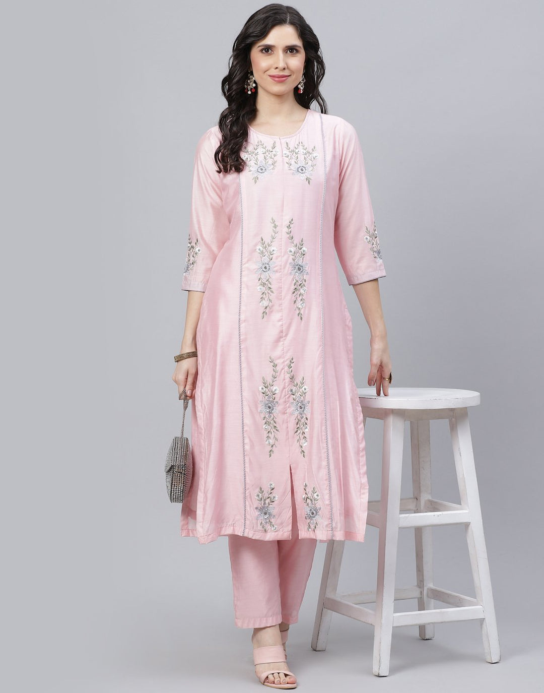 Embroidered Chanderi Kurti Palazzo Set
