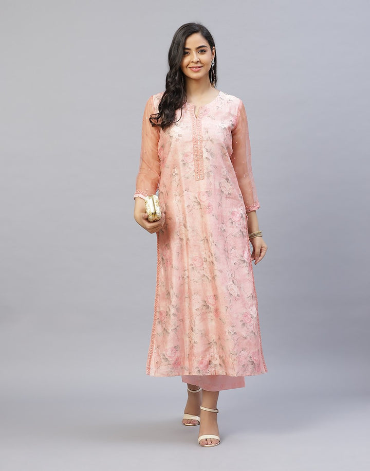 Chanderi Printed Kurti Palazzo Set