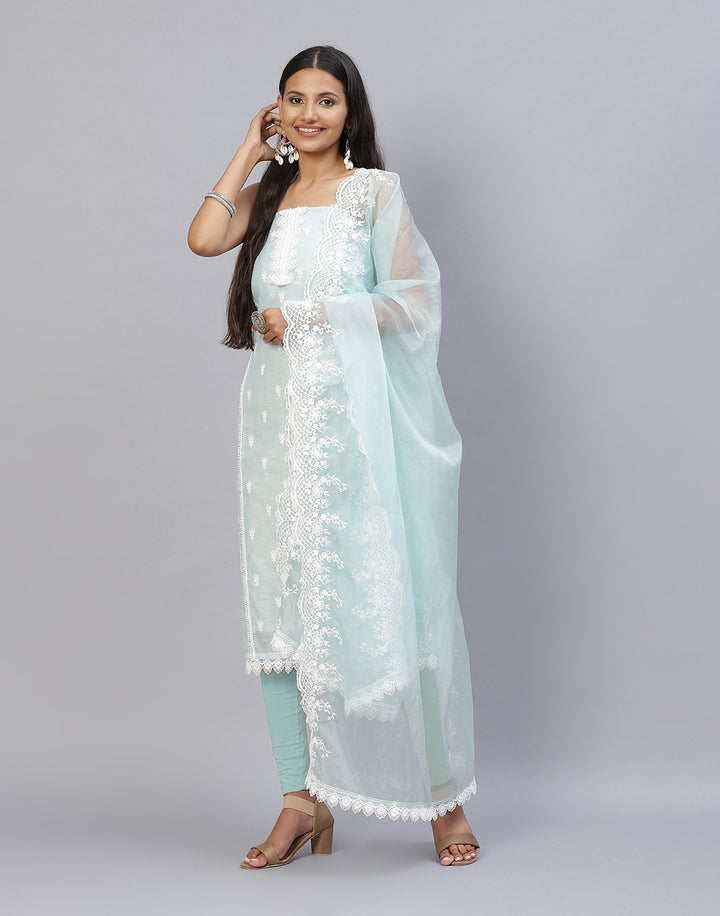 Embroidered Chanderi Suit Piece With Dupatta