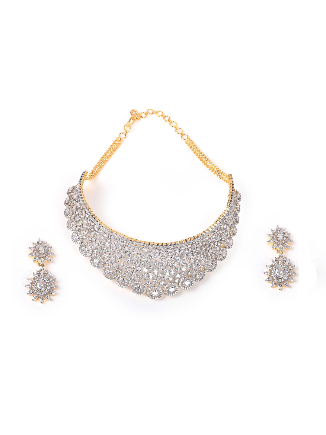 Silver AD Necklace Set With Earrings